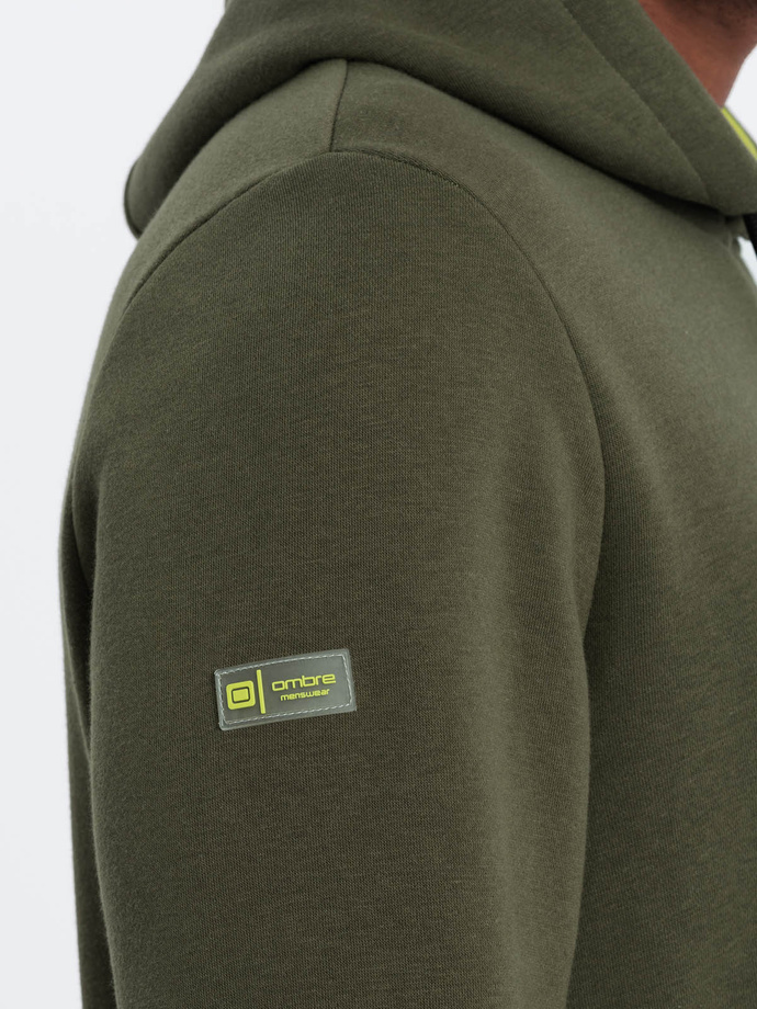 Men's hoodie with zippered pocket - olive V2 OM-SSNZ-22FW-006