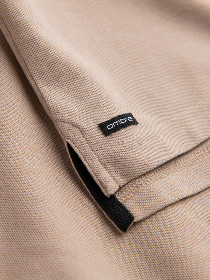 Pánská polokošile bez límečku - béžová V5 OM-TSCT-0156