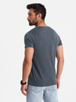 Tricou bărbătesc cu decolteu rotund henley - albastru marin V5 OM-TSCT-0155