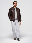 Jachetă bărbătească din imitație de piele cu tivul cu nervuri - maro închis V1 OM-JAFL-0109