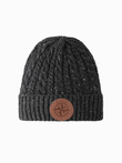 Men's beanie cap with round embossed patch - graphite V1 OM-ACWH-0121