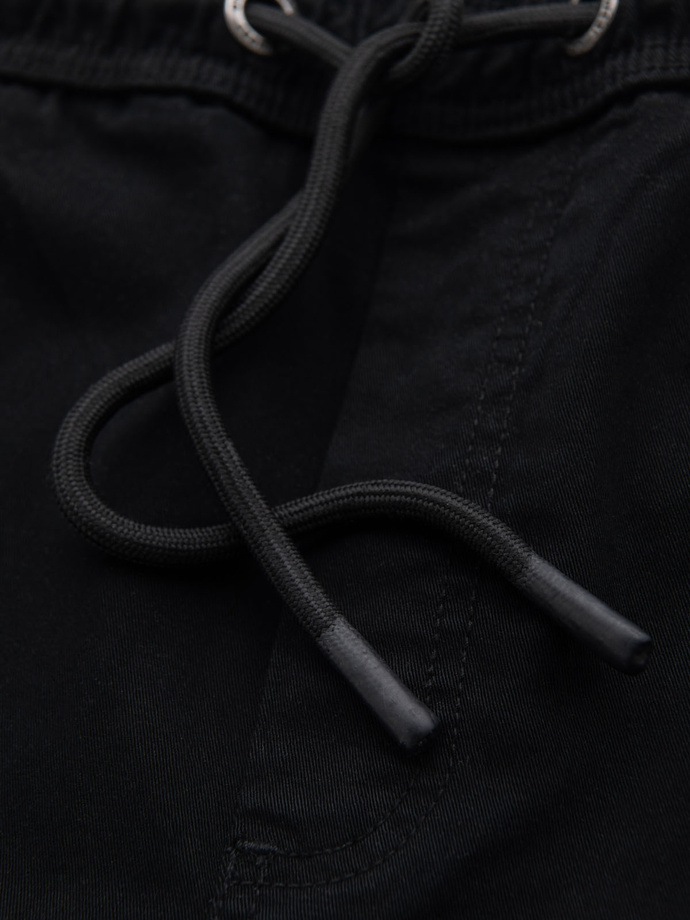 Men's cotton cargo shorts with elastic waistband - black V4 OM-SRCG-0190