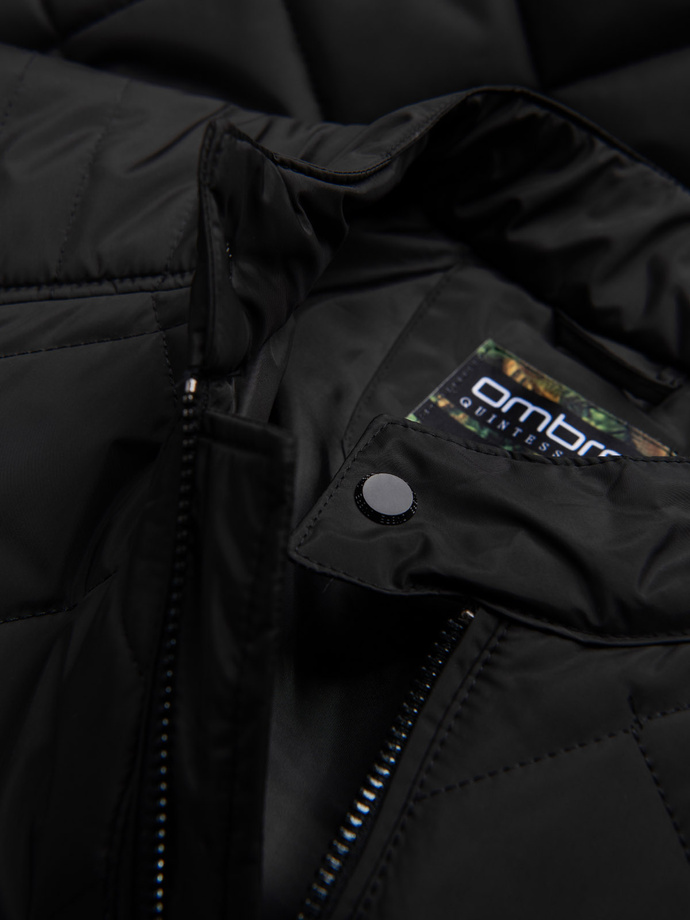 BIKER men's insulated jacket quilted in a diamond pattern - black V1 OM-JALP-22FW-006