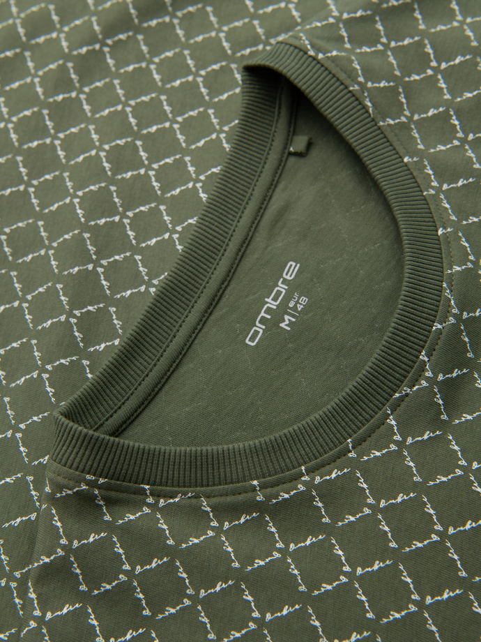 Pánske pletené tričko s celoplošnou potlačou - olivové V2 OM-TSFP-0250