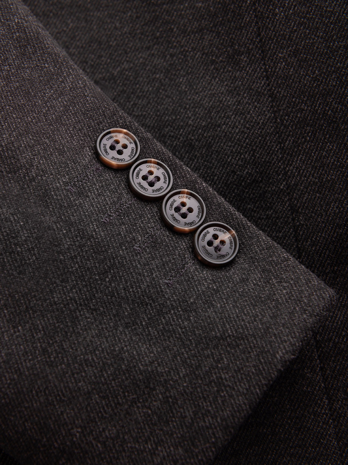 Men's melange rayon jacket with stand-up collar - black melange V5 OM-BLZB-0131