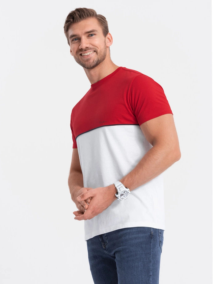Tricou bărbătesc din bumbac bicolor - roșu și alb V6 S1619