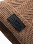 Men's knitted sweater weave cap with patch - light brown V4 OM-ACWH-0122