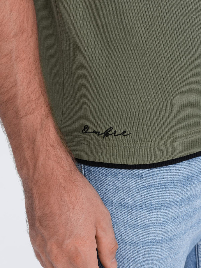 Tricou polo bărbătesc din bumbac cu ornamente contrastante - olive V6 OM-POSS-0113