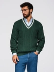 Men's plaid sweater with crew neckline - green V3 OM-SWSW-0151