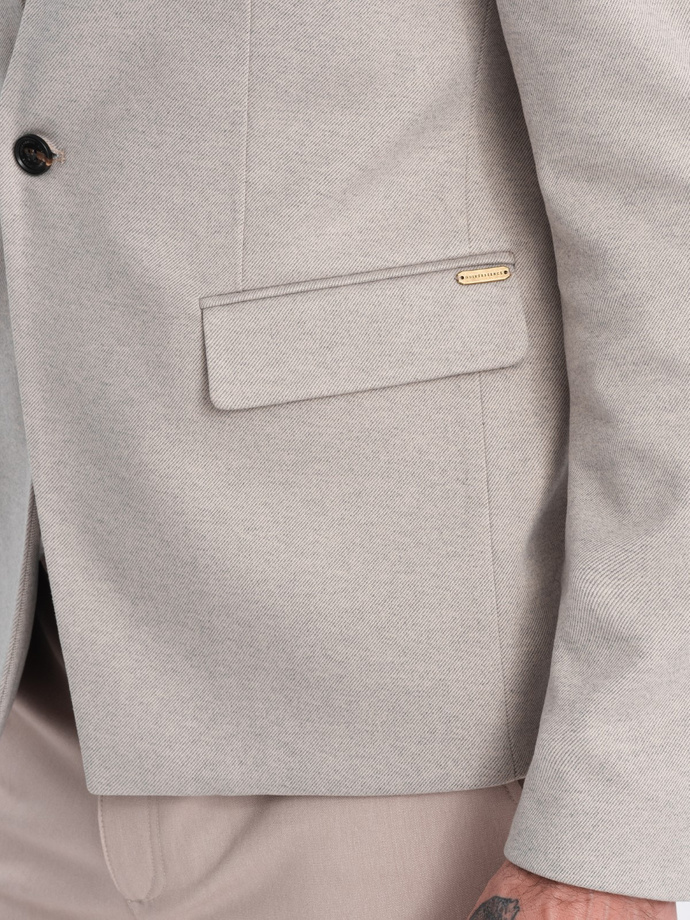 Jachetă bărbătească din raion melange cu guler înalt - bej melange V3 OM-BLZB-0131