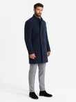 Men's coat with asymmetrical fastening and high collar - navy blue V3 OM-COWC-0120