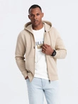 Men's unbuttoned cotton BASIC sweatshirt - beige V6 OM-SSBZ-0160