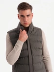 Jachetă bărbătească matlasată fără mâneci din lână - olive melange V4 OM-JAVJ-0200