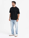 Men's cotton LOOSE FIT t-shirt with round neckline - black V1 OM-TSBC-0234