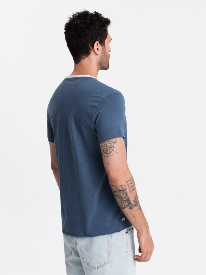 Tricou pentru bărbați cu finisaj brut - albastru închis V3 OM-TSCT-22SS-004