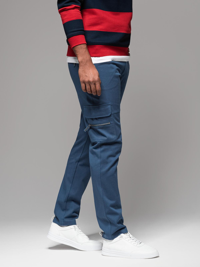 Pánske nohavice STRAIGHT LEG cargo s vreckami na zips - tmavomodré V1 OM-PACG-0204