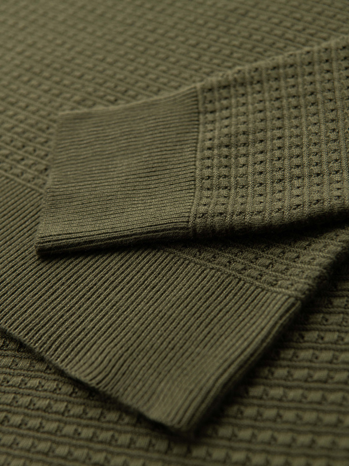 Structured men's sweater with round neckline - olive V1 OM-SWSW-0181