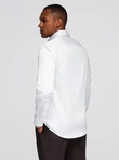 Classic men's SLIM FIT shirt in satin fabric - white V1 OM-SHOS-0176