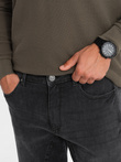Men's TAPER FIT denim pants with stitching and rolled up legs - black V3 OM-PADP-0161