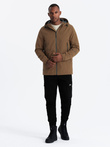 Men's lightweight storm jacket with hood - brown V2 OM-JANP-0191