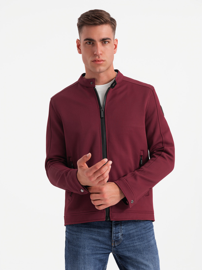 Men's BIKER jacket in structured fabric - maroon V2 OM-JANP-0138