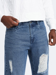 Men's TAPERED FIT denim pants with holes - dark blue V3 OM-PADP-0175