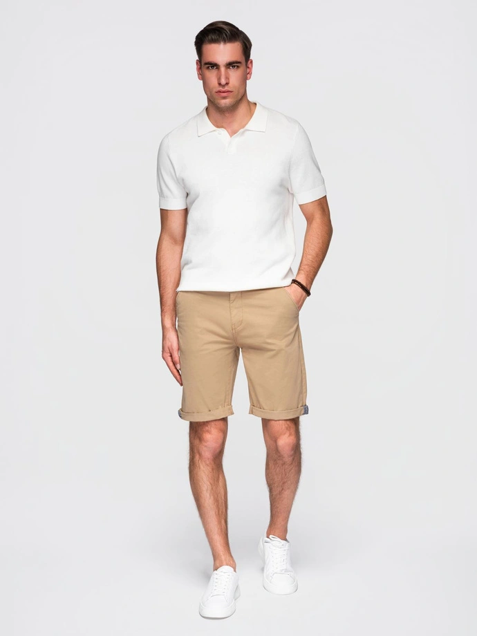 Classic men's chino shorts with rolled up leg - beige V11 OM-SRCS-0197