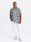 Viscose patterned men's short sleeve shirt - palm trees V7 OM-SHPS-0113