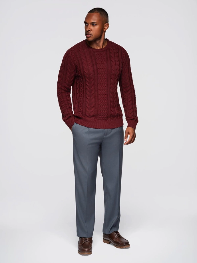 Elegant men's sweater with interesting weave - maroon V6 OM-SWSW-0173