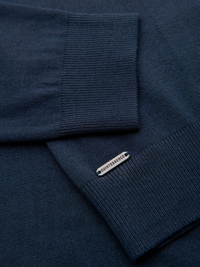 Knitted monochrome men's viscose cardigan - navy blue V1 OM-SWCD-0126