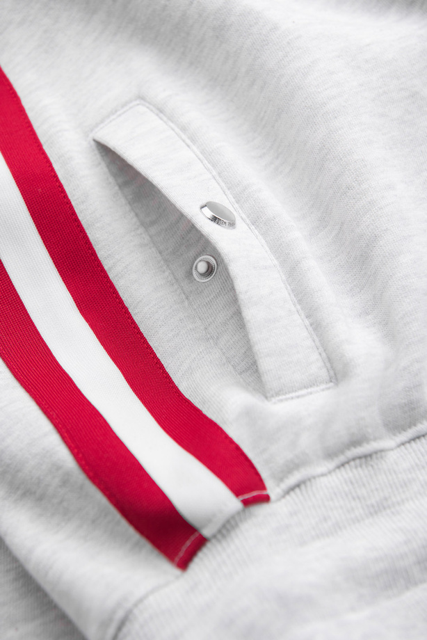 Vyriškos sportinės kelnės su apvadais ir briaunomis ant kojų - pilkas melanžas V1 OM-PASK-0258