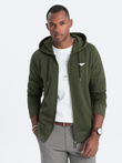 Men's unbuttoned hooded sweatshirt - olive V1 OM-SSZP-22SS-010