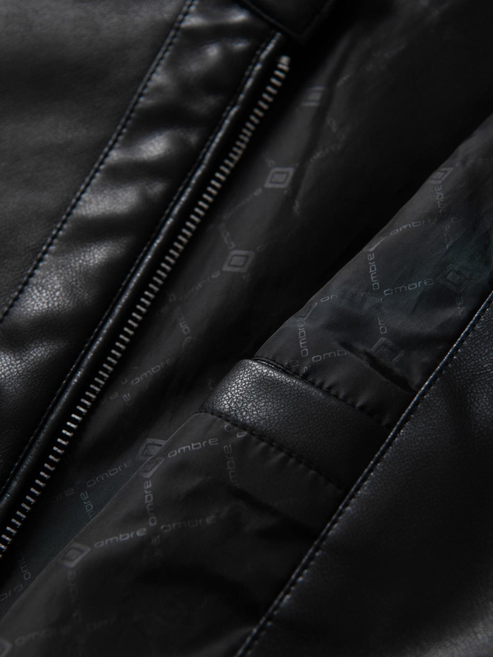 Vyriška dirbtinės odos striukė su briaunuotais kraštais - juoda V2 OM-JAFL-0109