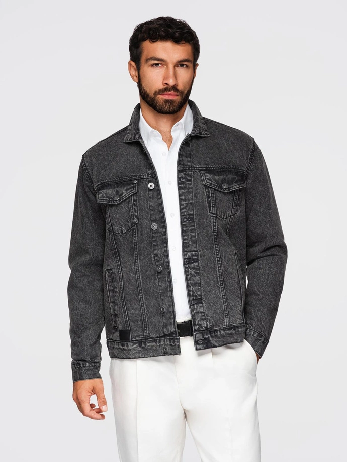 Jachetă denim pentru bărbați katana cu washem - negru V3 OM-JADJ-0219