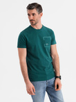 Men's cotton t-shirt with pocket print - dark green V5 OM-TSPT-0154