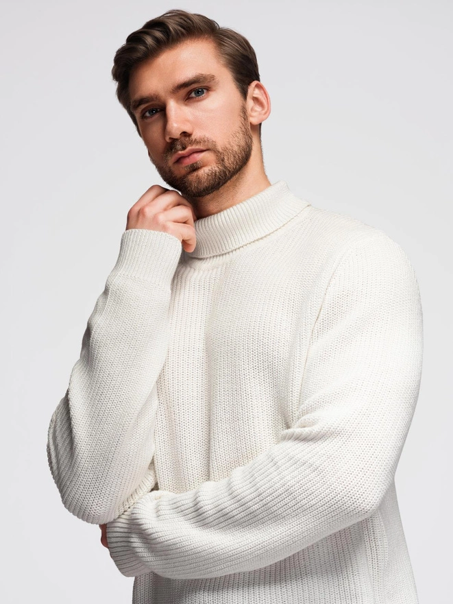 Classic men's cotton turtleneck sweater - white V3 OM-SWTN-0162