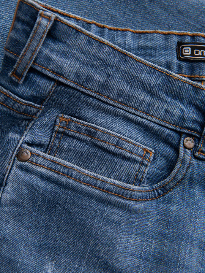 Men's denim pants with REGULAR FIT rubbing - blue V3 OM-PADP-0102