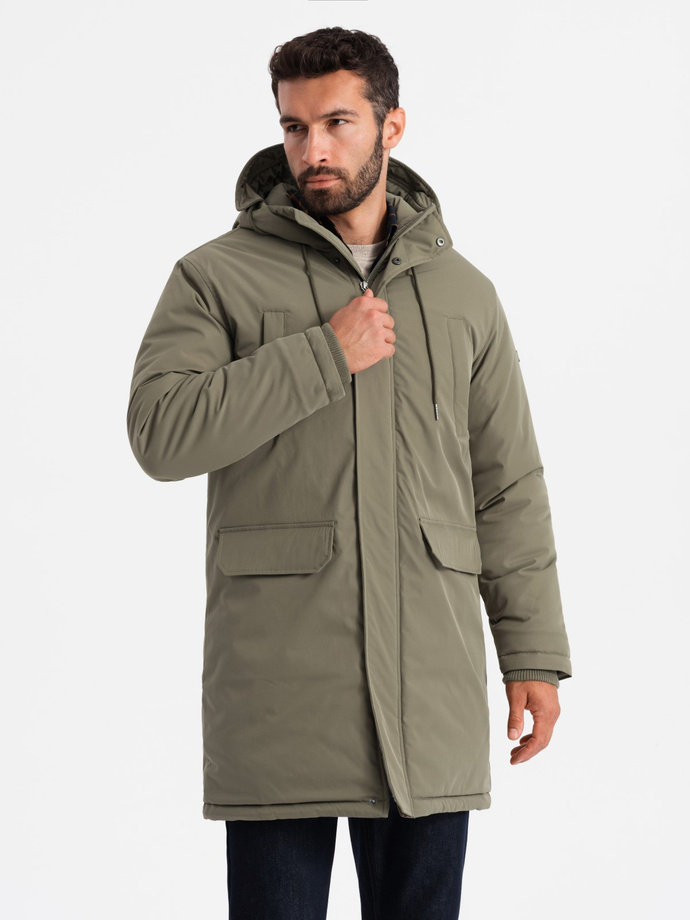 Jachetă parka lungă clasică pentru bărbați - olive V3 OM-JALJ-0166