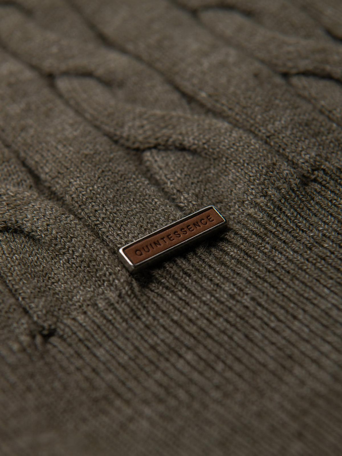 Men's turtleneck sweater with checkered weave - olive V2 OM-SWTN-0157