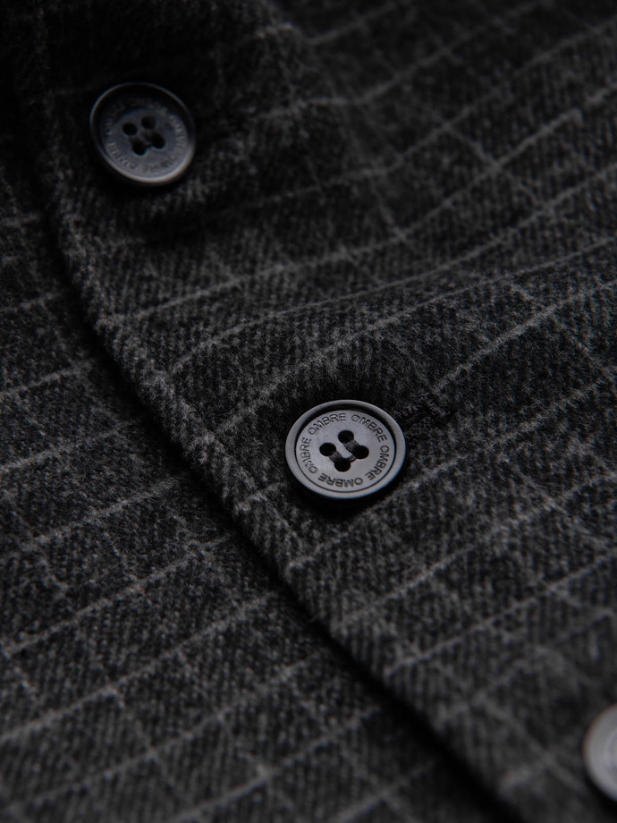 Men's wool blend vest with checkered lapels - graphite V1 OM-BLZV-0110