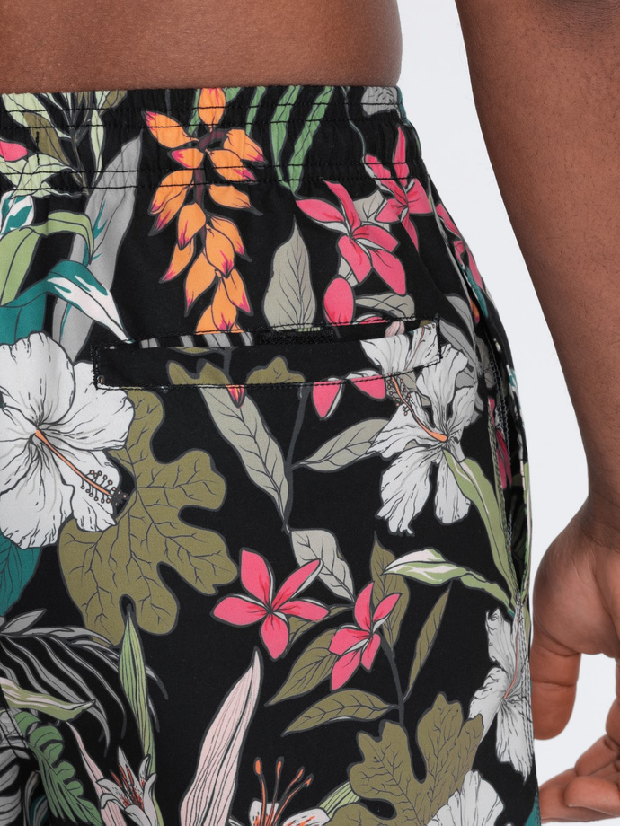 Pánske kvetované plavecké šortky - čierne V3 OM-SRBS-0140