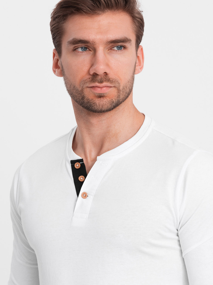 Men's longsleeve with buttons at the neckline - white V10 OM-LSCL-0107