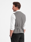 Men's jacquard vest with lapels - graphite V1 OM-BLZV-0122