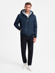 Men's lightweight jacket with hood and mesh lining - navy blue V1 OM-JANP-0149