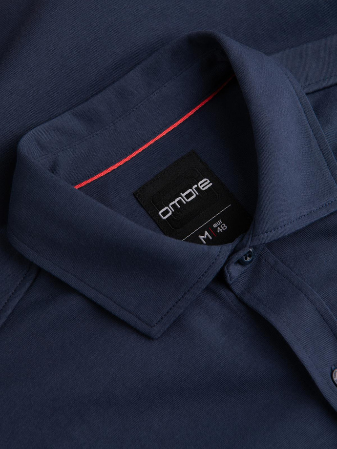 Cămașă bărbătească REGULAR din bumbac tricotat din jerseu simplu - albastru marin V2 OM-SHCS-0138