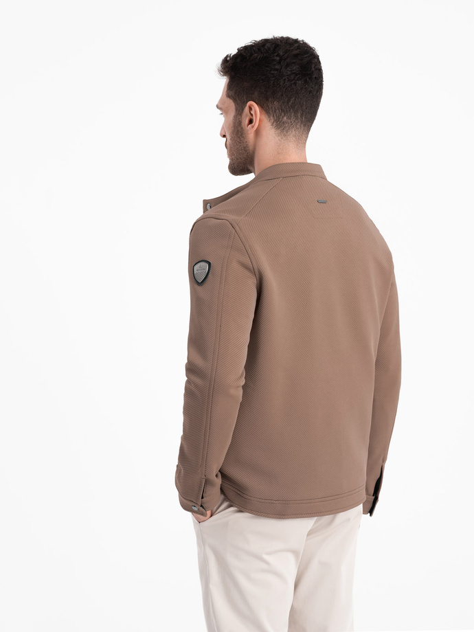 Men's BIKER jacket in structured fabric - light brown V4 OM-JANP-0138