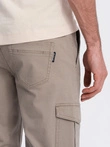 Pánske nohavice JOGGER s cargo vreckami na zips - béžové V2 OM-PAJO-0123