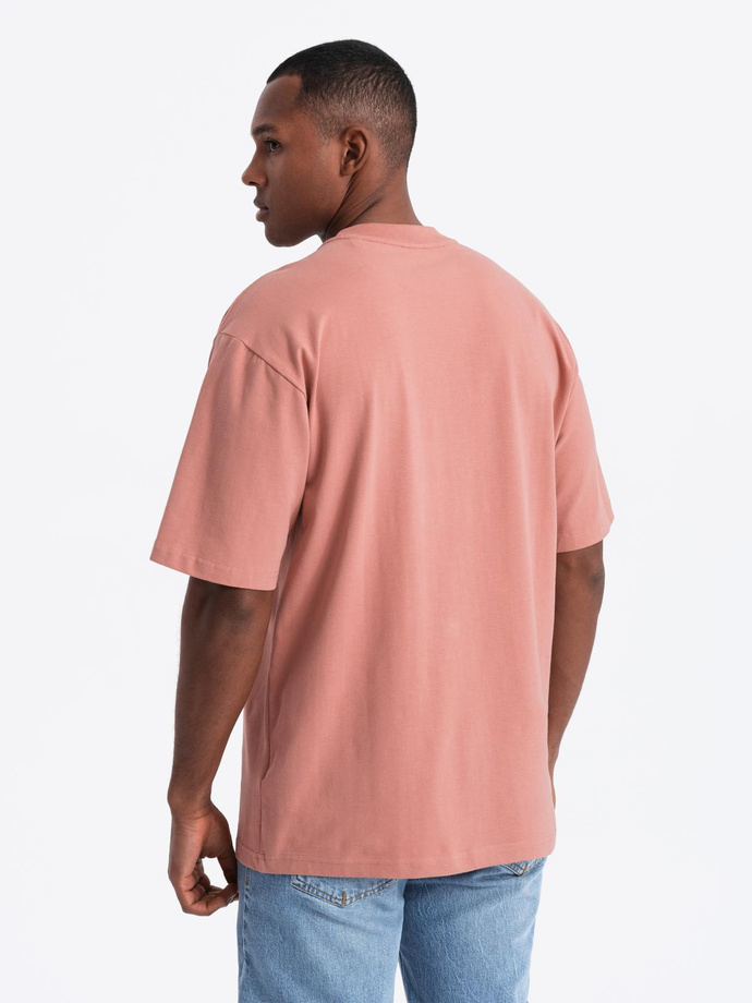 Men's cotton LOOSE FIT t-shirt with round neckline - pink V5 OM-TSBC-0234