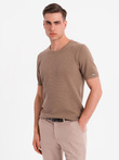 Men's fine-textured knit shirt - light brown V2 OM-TSCT-0244