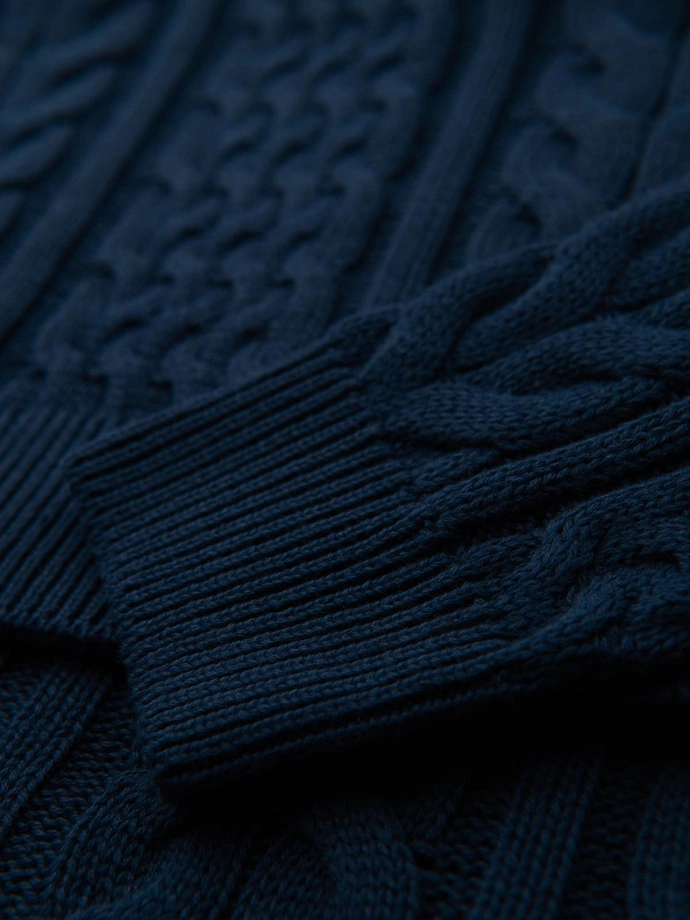 Men's elegant sweater with interesting weave - navy blue V5 OM-SWSW-0173